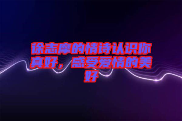 徐志摩的情詩(shī)認(rèn)識(shí)你真好，感受愛(ài)情的美好