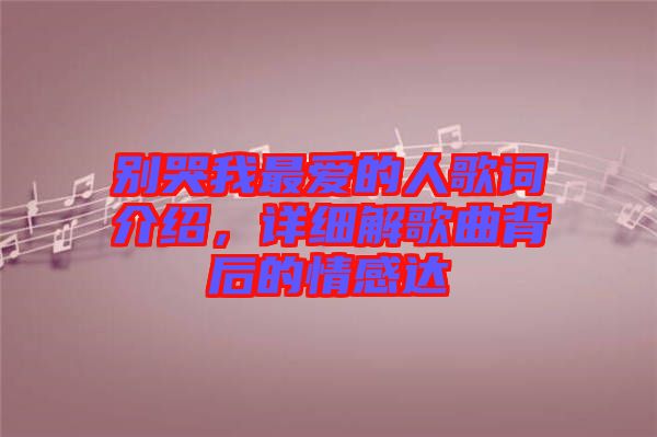 別哭我最?lèi)?ài)的人歌詞介紹，詳細(xì)解歌曲背后的情感達(dá)