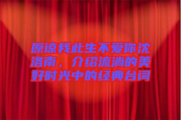 原諒我此生不愛你沈洛南，介紹流淌的美好時光中的經(jīng)典臺詞