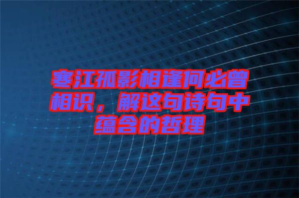 寒江孤影相逢何必曾相識，解這句詩句中蘊含的哲理