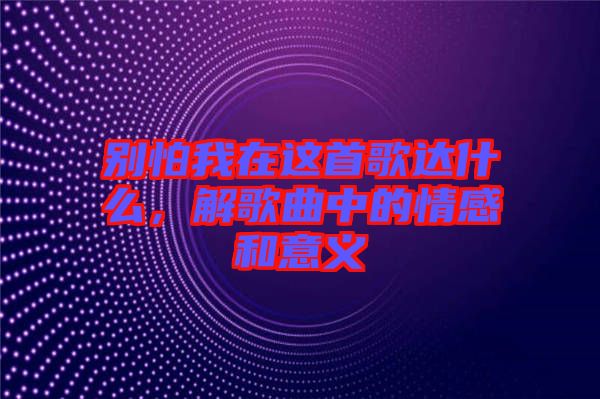 別怕我在這首歌達什么，解歌曲中的情感和意義