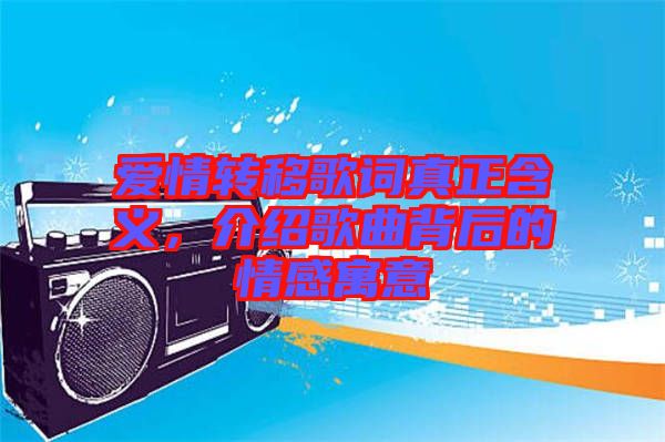 愛情轉移歌詞真正含義，介紹歌曲背后的情感寓意