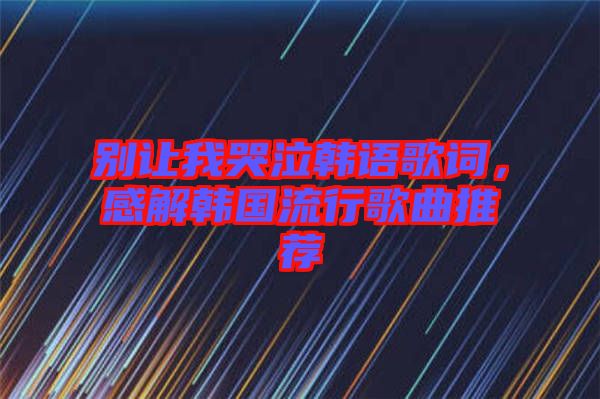 別讓我哭泣韓語歌詞，感解韓國流行歌曲推薦