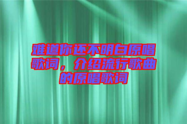 難道你還不明白原唱歌詞，介紹流行歌曲的原唱歌詞