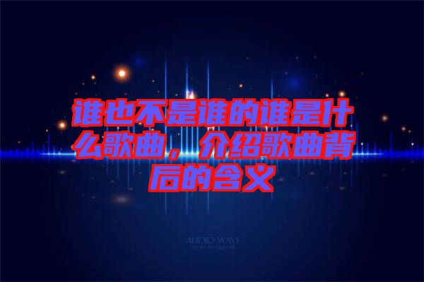 誰也不是誰的誰是什么歌曲，介紹歌曲背后的含義