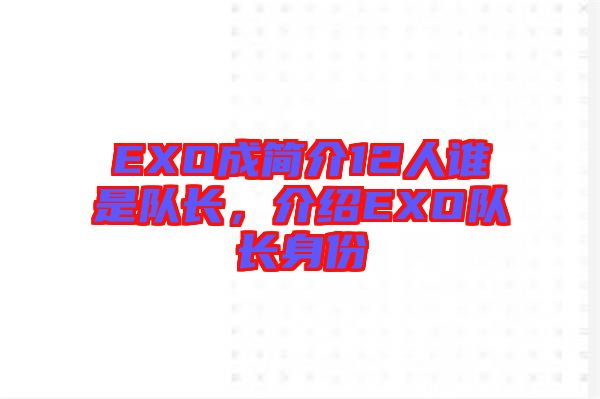 EXO成簡介12人誰是隊長，介紹EXO隊長身份