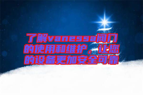 了解vanessa閥門的使用和維護(hù)，讓您的設(shè)備更加安全可靠