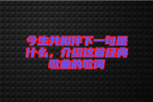 今生共相伴下一句是什么，介紹這首經(jīng)典歌曲的歌詞