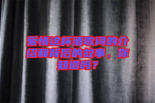 愛情這杯酒歌詞的介紹和背后的故事，你知道嗎？