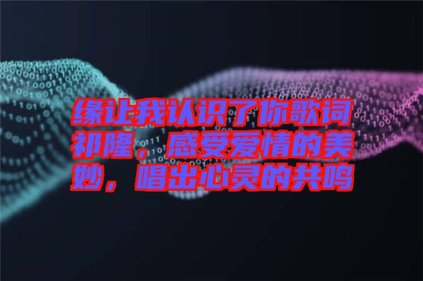 緣讓我認(rèn)識了你歌詞祁隆，感受愛情的美妙，唱出心靈的共鳴