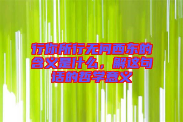 行你所行無問西東的含義是什么，解這句話的哲學(xué)意義