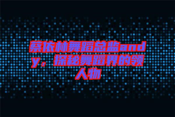 蔡依林舞蹈總監(jiān)andy，探秘舞蹈界的領(lǐng)人物