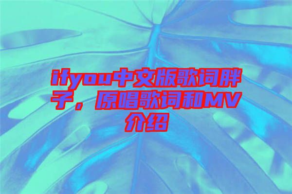 ifyou中文版歌詞胖子，原唱歌詞和MV介紹