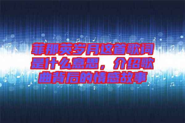 菲那英歲月這首歌詞是什么意思，介紹歌曲背后的情感故事