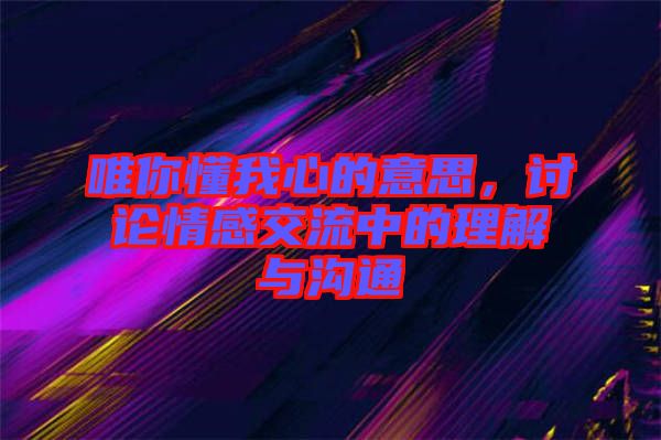 唯你懂我心的意思，討論情感交流中的理解與溝通