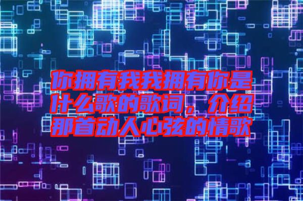 你擁有我我擁有你是什么歌的歌詞，介紹那首動人心弦的情歌