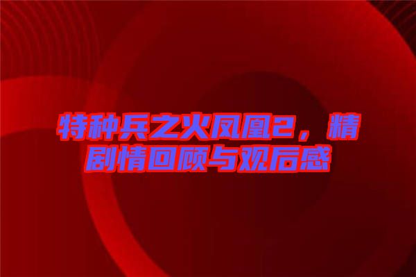 特種兵之火鳳凰2，精劇情回顧與觀后感