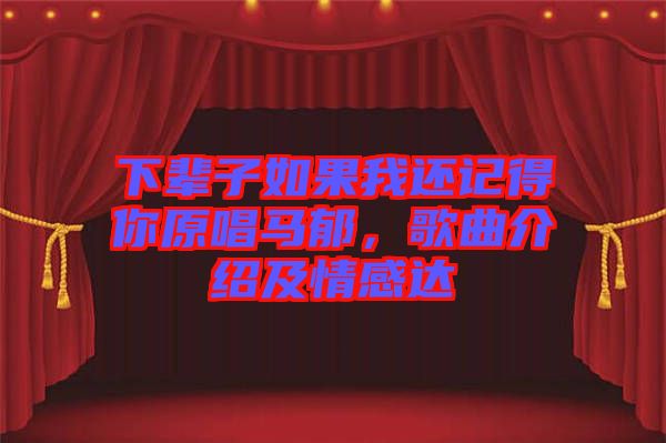 下輩子如果我還記得你原唱馬郁，歌曲介紹及情感達(dá)