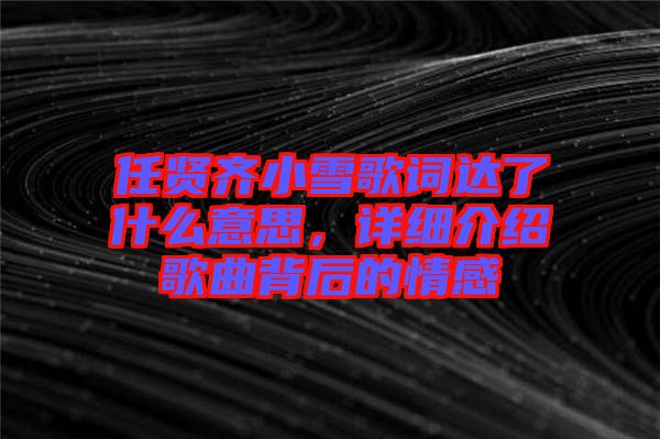 任賢齊小雪歌詞達了什么意思，詳細介紹歌曲背后的情感