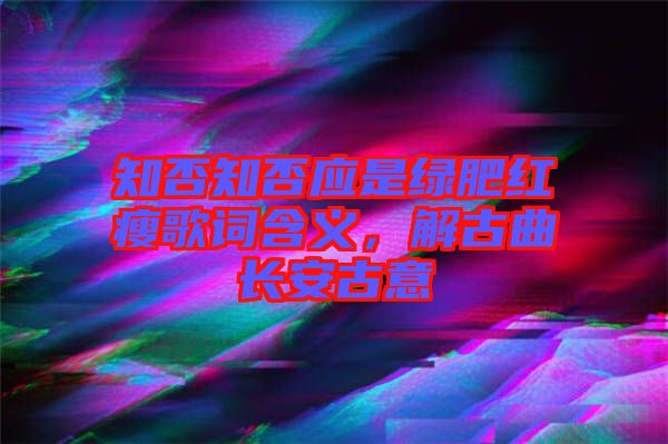 知否知否應(yīng)是綠肥紅瘦歌詞含義，解古曲長(zhǎng)安古意