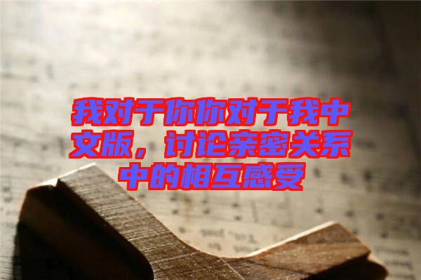 我對(duì)于你你對(duì)于我中文版，討論親密關(guān)系中的相互感受