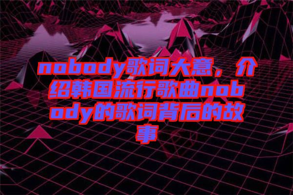 nobody歌詞大意，介紹韓國(guó)流行歌曲nobody的歌詞背后的故事