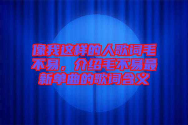 像我這樣的人歌詞毛不易，介紹毛不易最新單曲的歌詞含義