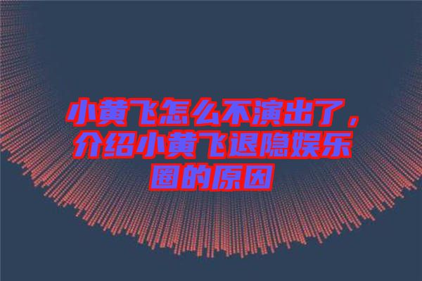 小黃飛怎么不演出了，介紹小黃飛退隱娛樂圈的原因