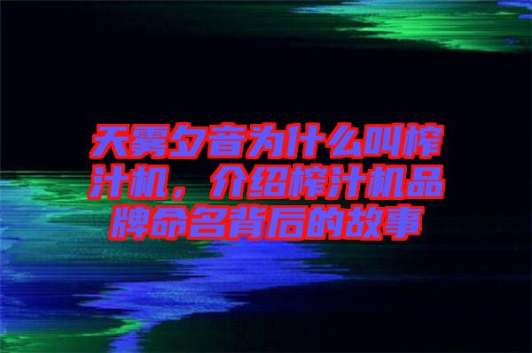 天霧夕音為什么叫榨汁機(jī)，介紹榨汁機(jī)品牌命名背后的故事