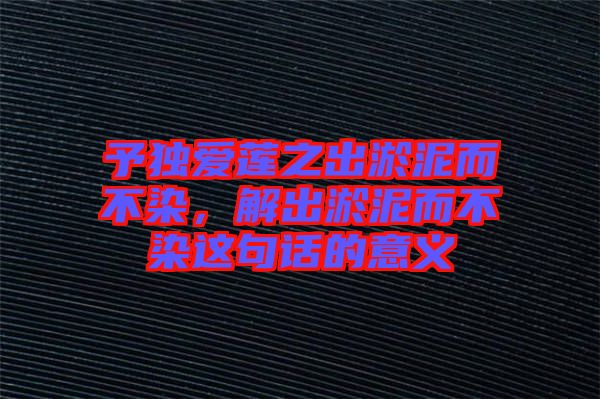 予獨(dú)愛(ài)蓮之出淤泥而不染，解出淤泥而不染這句話的意義