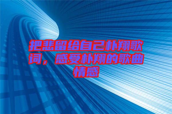 把悲留給自己樸翔歌詞，感受樸翔的歌曲情感