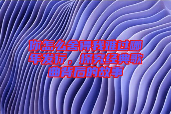 你怎么舍得我難過哪年發(fā)行，探究經(jīng)典歌曲背后的故事