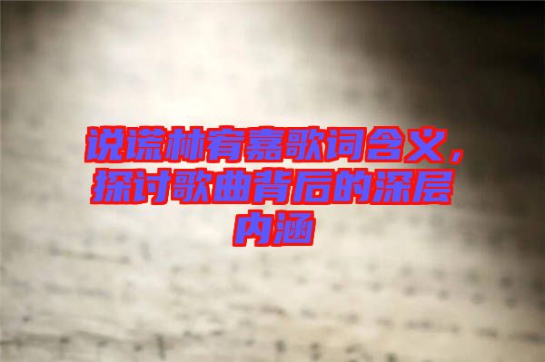 說謊林宥嘉歌詞含義，探討歌曲背后的深層內(nèi)涵